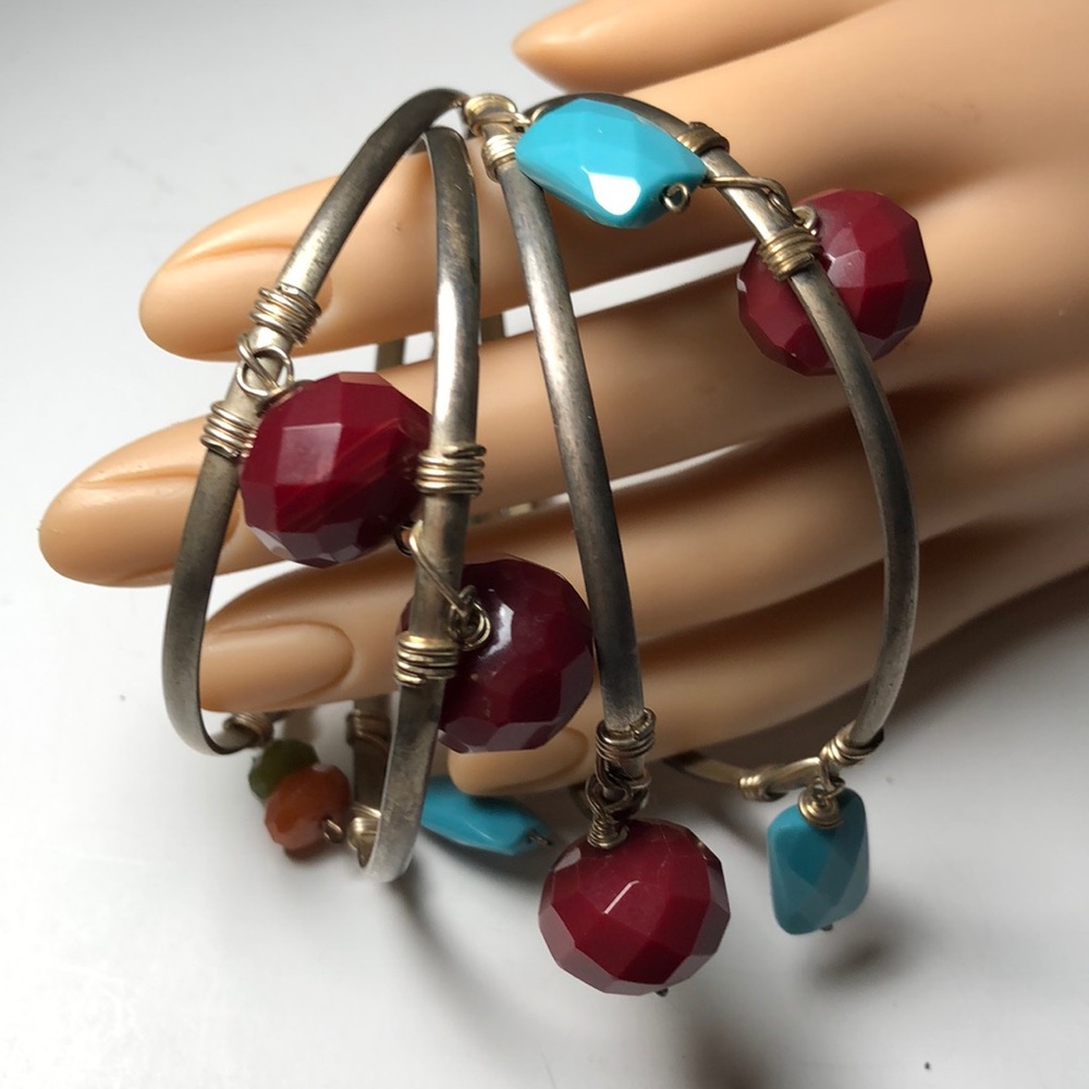 Silver tone Ethnc Good Luck Latin American Bangles